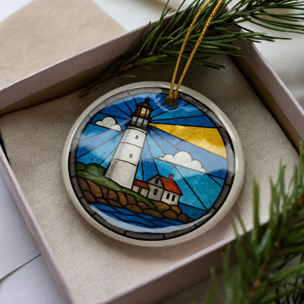 Boston Light Massachusetts Lighthouse Ornament – Circular Ceramic Ornament with Iconic Beacon and Coastal Landmark Design — photo 1