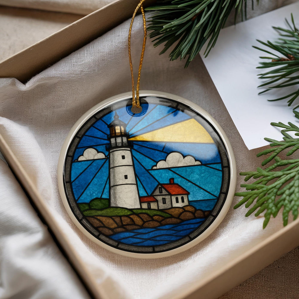 Boston Light Massachusetts Lighthouse Ornament – Circular Ceramic Ornament with Iconic Beacon and Coastal Landmark Design — photo 2