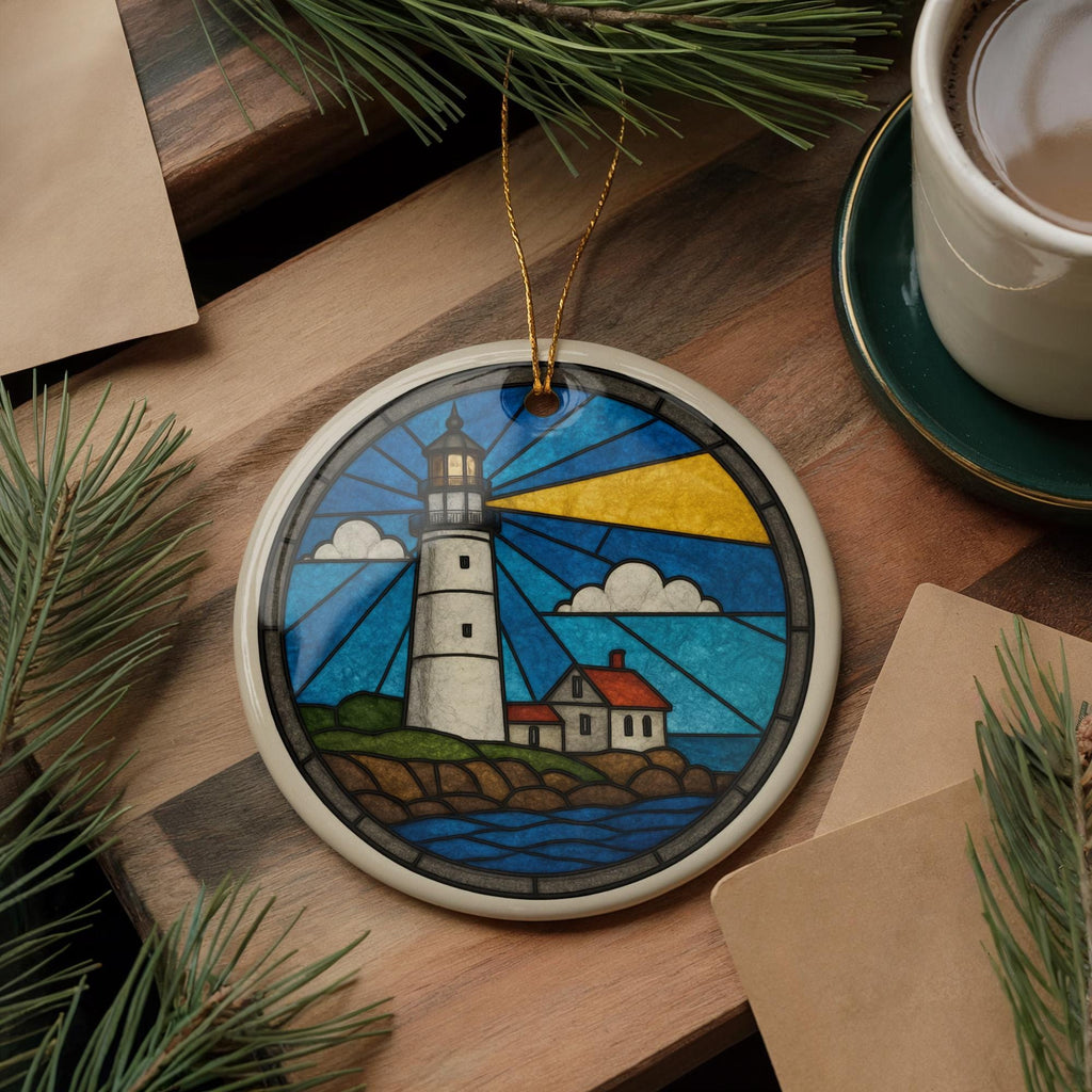 Boston Light Massachusetts Lighthouse Ornament – Circular Ceramic Ornament with Iconic Beacon and Coastal Landmark Design — photo 3