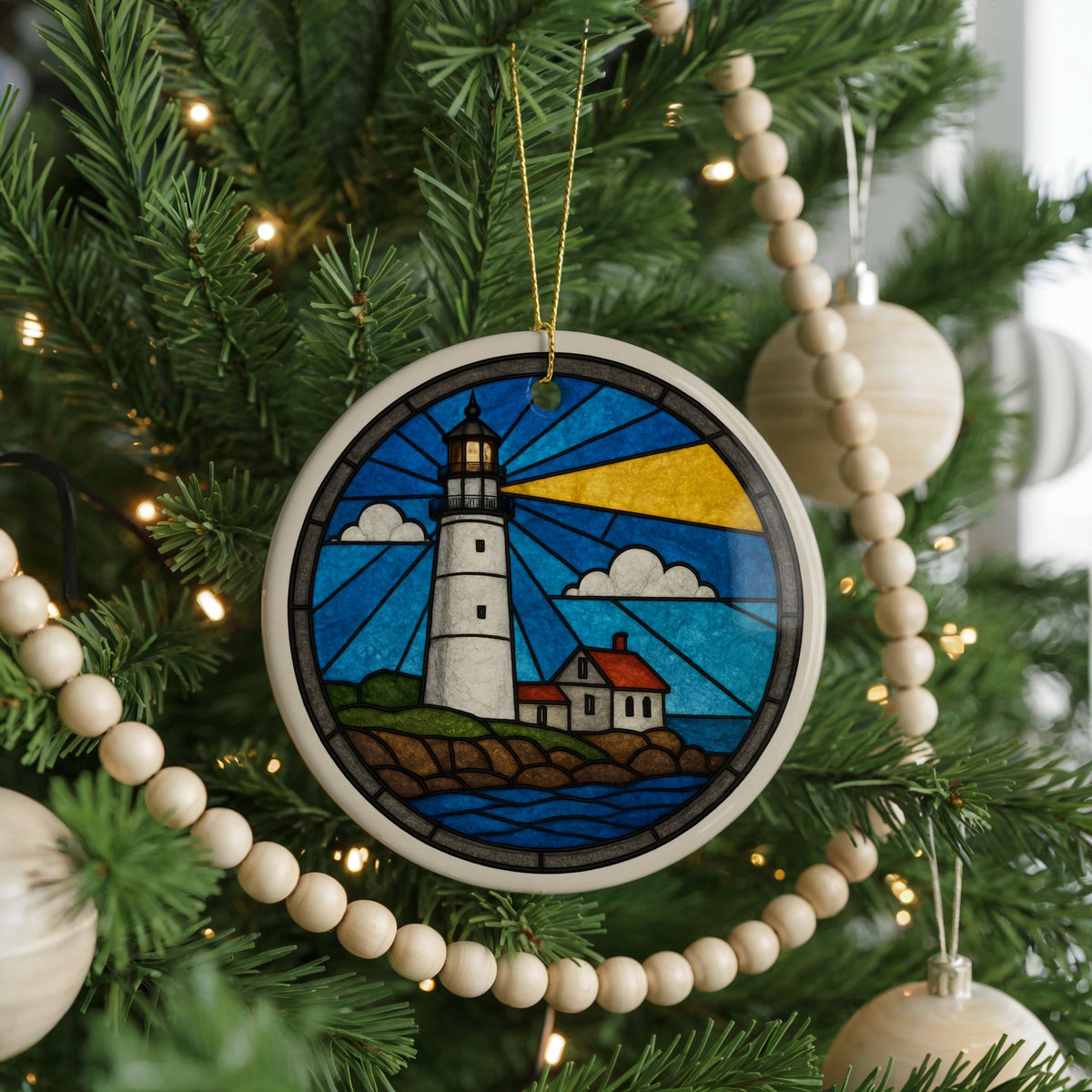 Boston Light Massachusetts Lighthouse Ornament – Circular Ceramic Ornament with Iconic Beacon and Coastal Landmark Design — photo 4