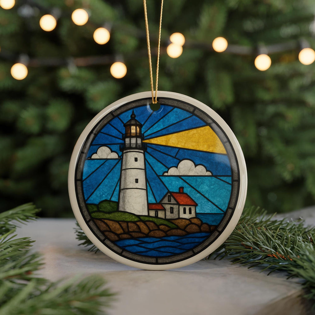 Boston Light Massachusetts Lighthouse Ornament – Circular Ceramic Ornament with Iconic Beacon and Coastal Landmark Design — photo 5