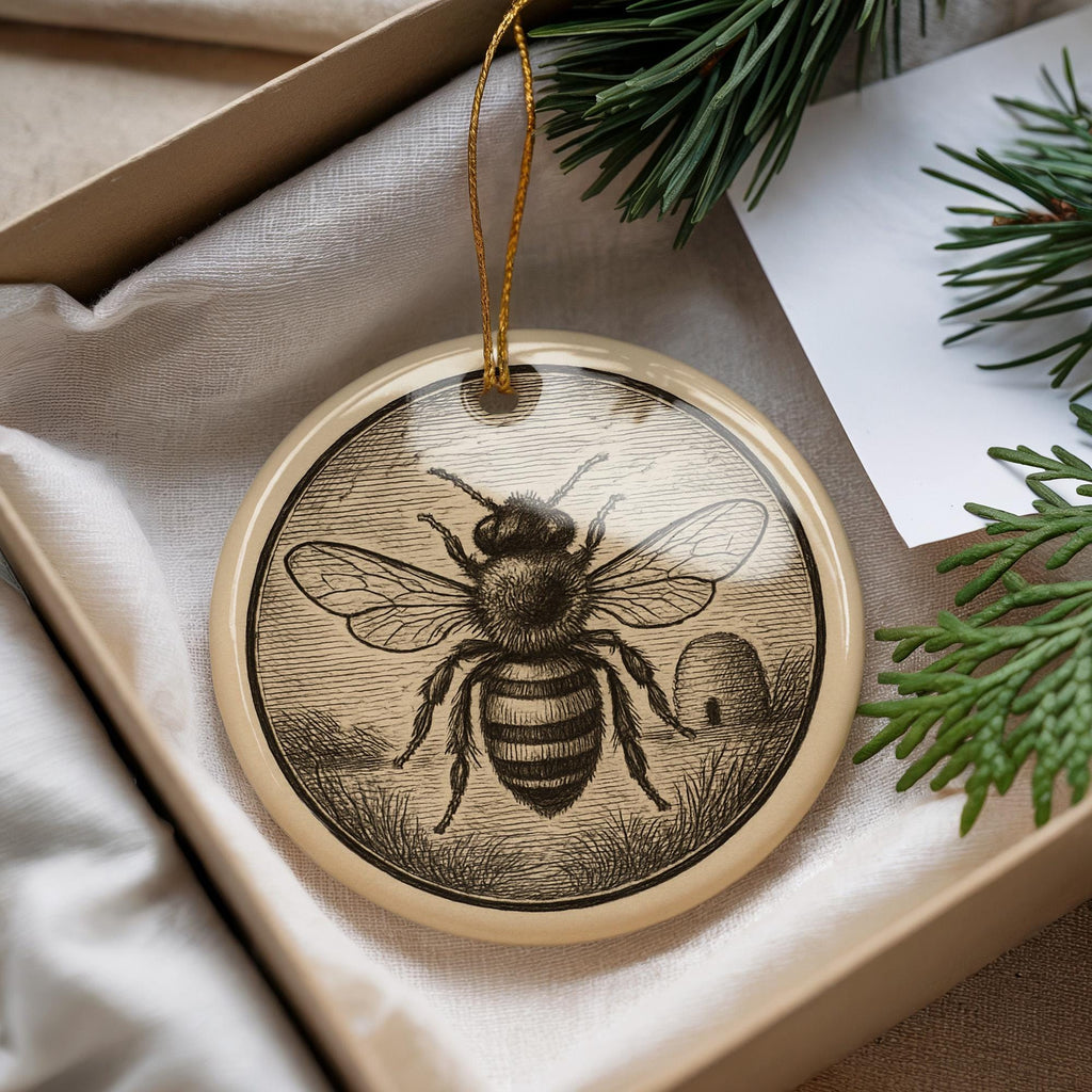 Bee Emblem Ceramic Ornament – Circular Design Featuring Iconic Bee Symbol and Landmark Motif for Nature Lovers — photo 2