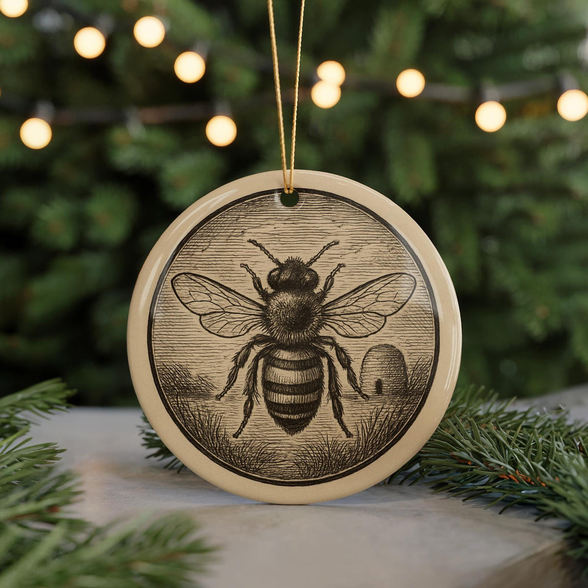 Bee Emblem Ceramic Ornament – Circular Design Featuring Iconic Bee Symbol and Landmark Motif for Nature Lovers — photo 5