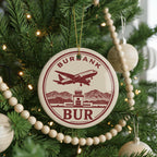 BUR Airport Landmark Ceramic Ornament – Circular Letterpress Frame with Aircraft Icon and Iconic Burbank View — photo 4