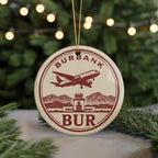 BUR Airport Landmark Ceramic Ornament – Circular Letterpress Frame with Aircraft Icon and Iconic Burbank View — photo 5