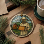 Beekeeper Emblem Ceramic Ornament – Circular Window Motif with Iconic Beekeeping Landmark Scene — photo 1