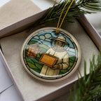 Beekeeper Emblem Ceramic Ornament – Circular Window Motif with Iconic Beekeeping Landmark Scene — photo 3