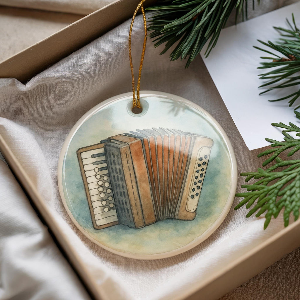 Button Accordion Ceramic Ornament – Circular Design Featuring Iconic Accordion Instrument Scene — photo 1
