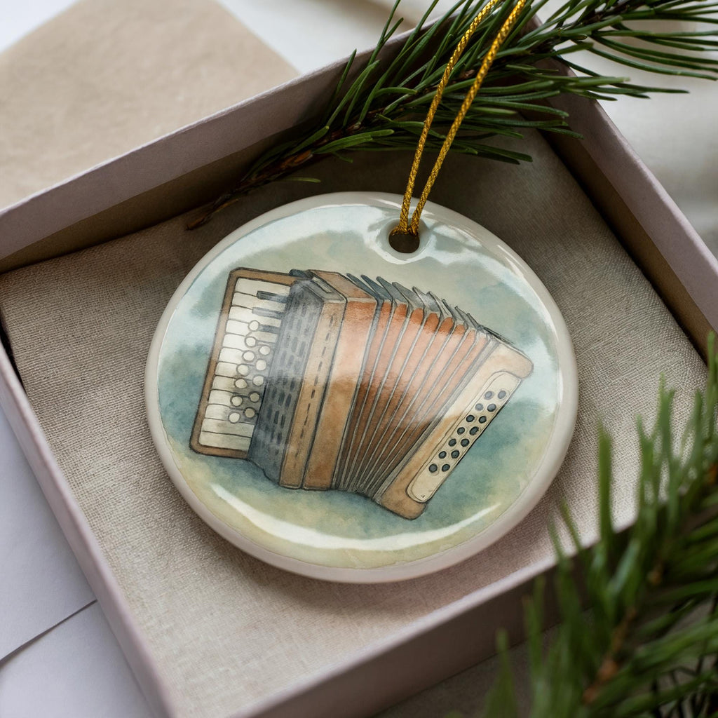 Button Accordion Ceramic Ornament – Circular Design Featuring Iconic Accordion Instrument Scene — photo 2