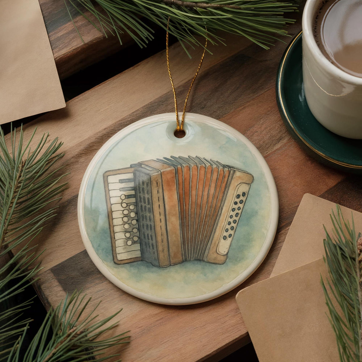 Button Accordion Ceramic Ornament – Circular Design Featuring Iconic Accordion Instrument Scene — photo 3