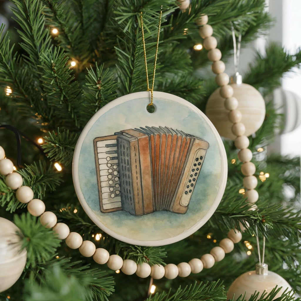 Button Accordion Ceramic Ornament – Circular Design Featuring Iconic Accordion Instrument Scene — photo 4