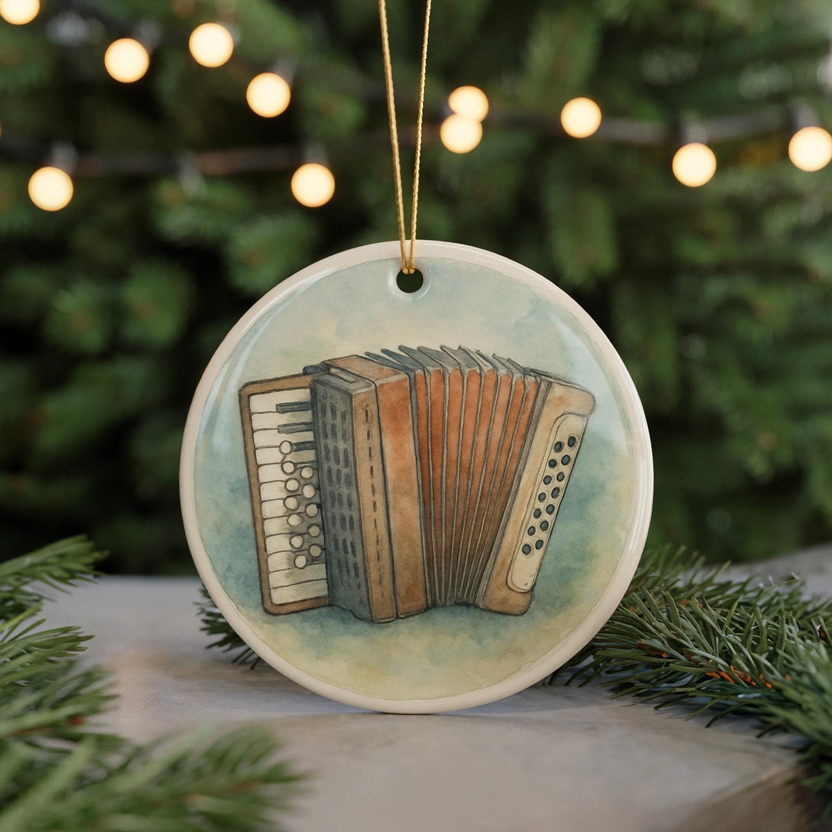Button Accordion Ceramic Ornament – Circular Design Featuring Iconic Accordion Instrument Scene — photo 5
