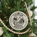 Cancun Mexico Ceramic Ornament – Circular Postal Seal Design Featuring Iconic Cancun Landmark and Coastal View — photo 4