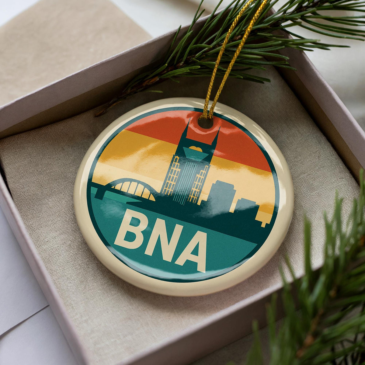 BNA Nashville Airport Ceramic Ornament – Retro Baggage Tag Design with Iconic Landmark Illustration — photo 1