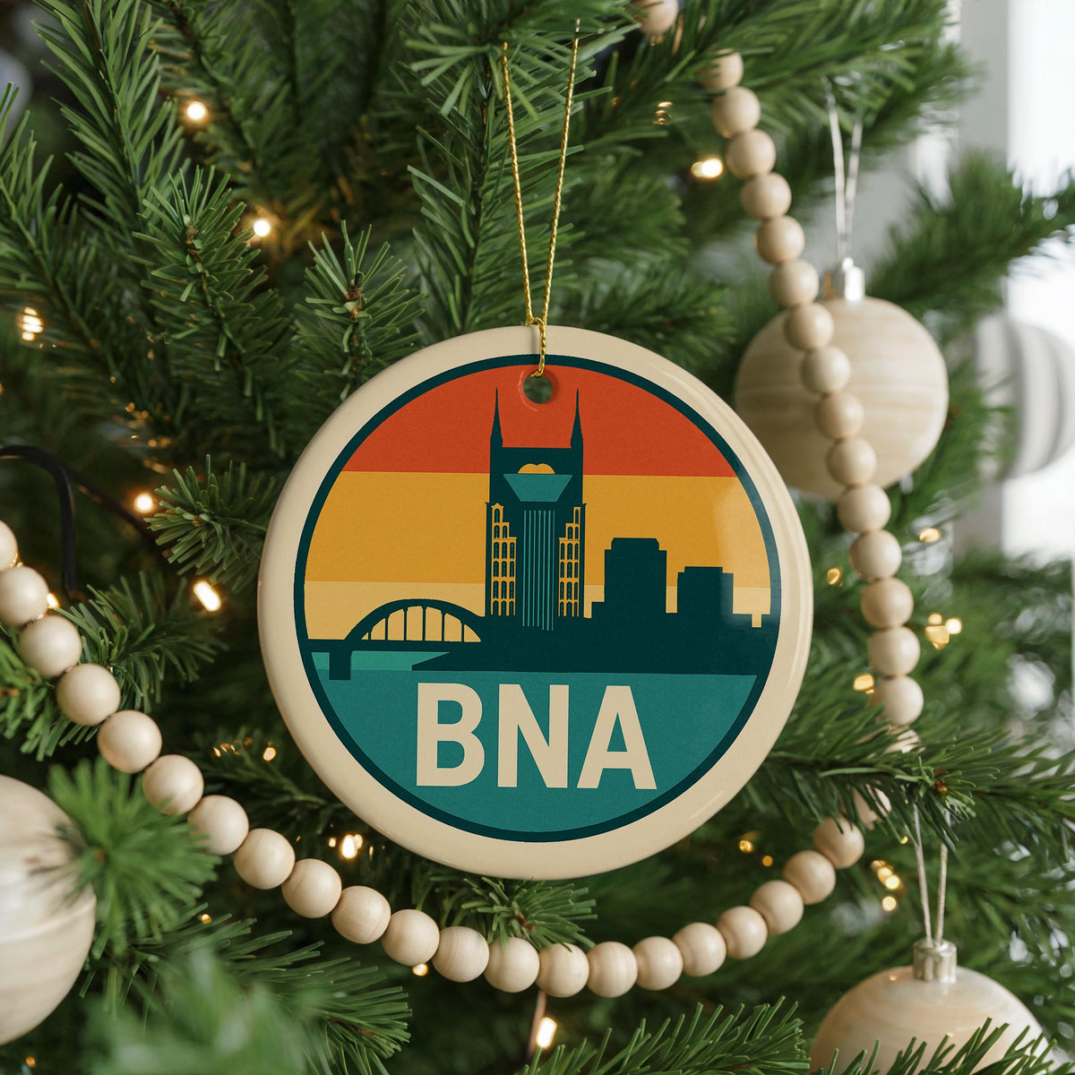 BNA Nashville Airport Ceramic Ornament – Retro Baggage Tag Design with Iconic Landmark Illustration — photo 4