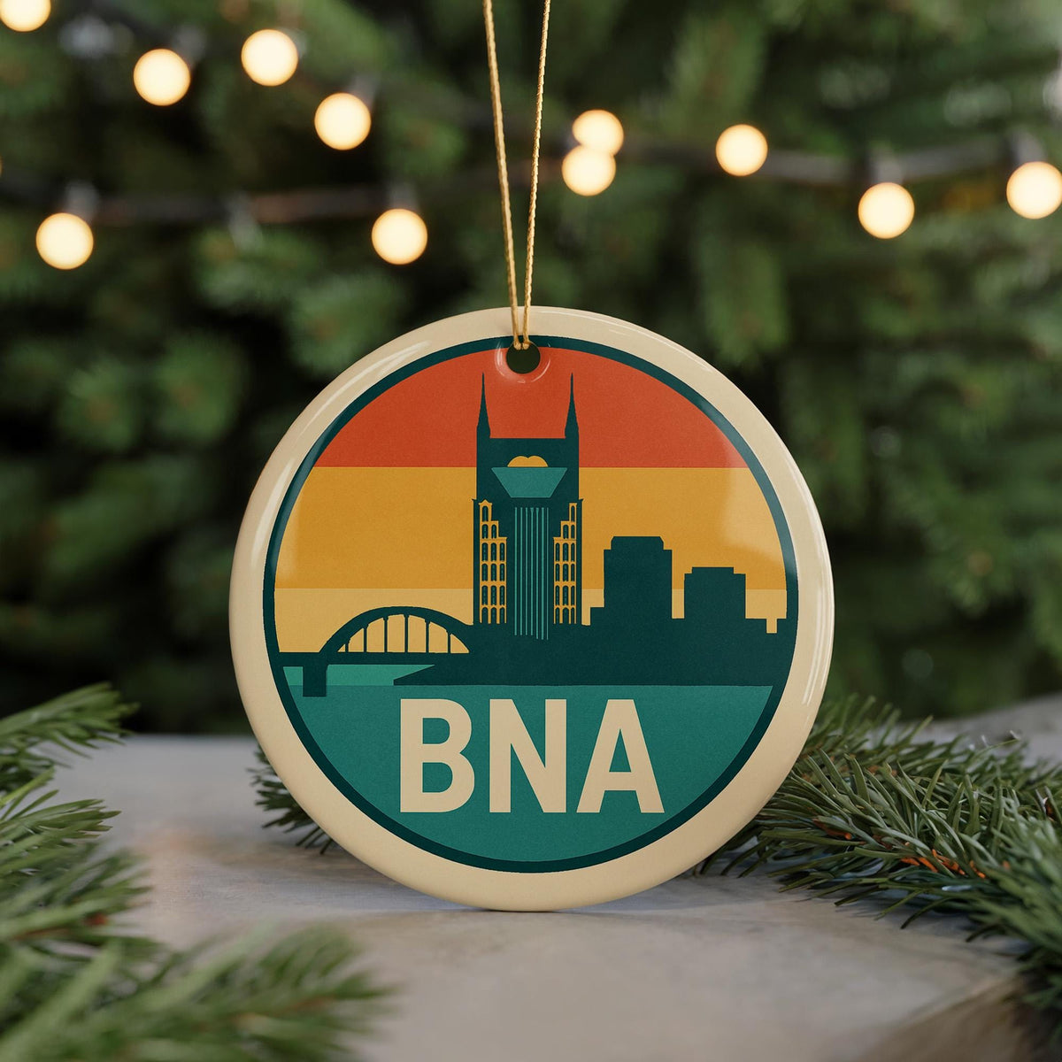 BNA Nashville Airport Ceramic Ornament – Retro Baggage Tag Design with Iconic Landmark Illustration — photo 5