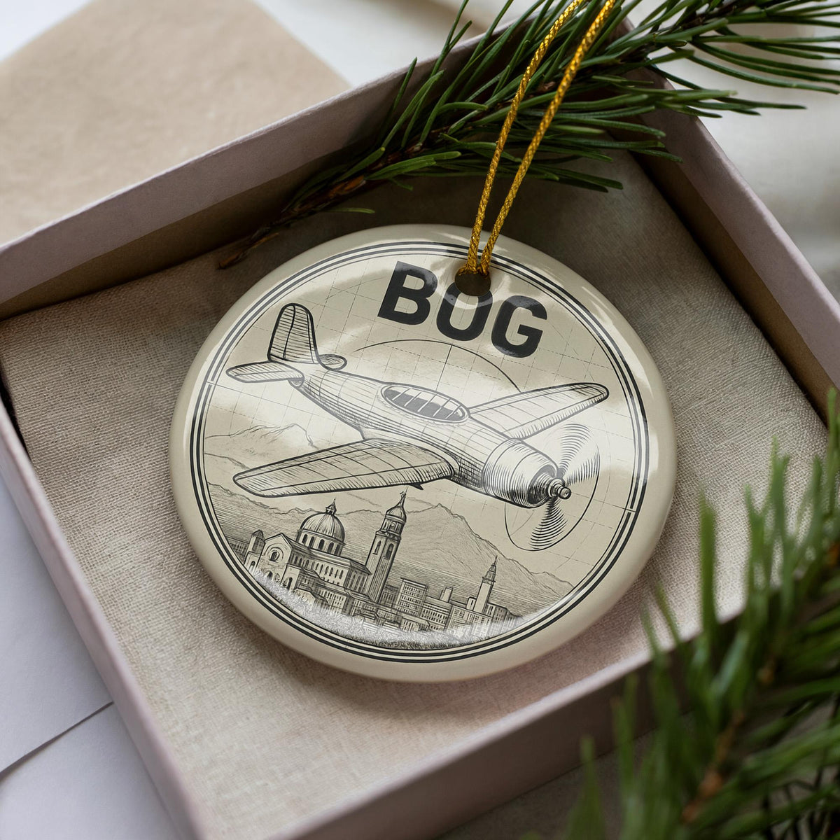 BOG Circular Airplane Diagram Ornament Featuring Bogotá Landmark | Ceramic Travel Keepsake | Bogotá Airport Gift — photo 2