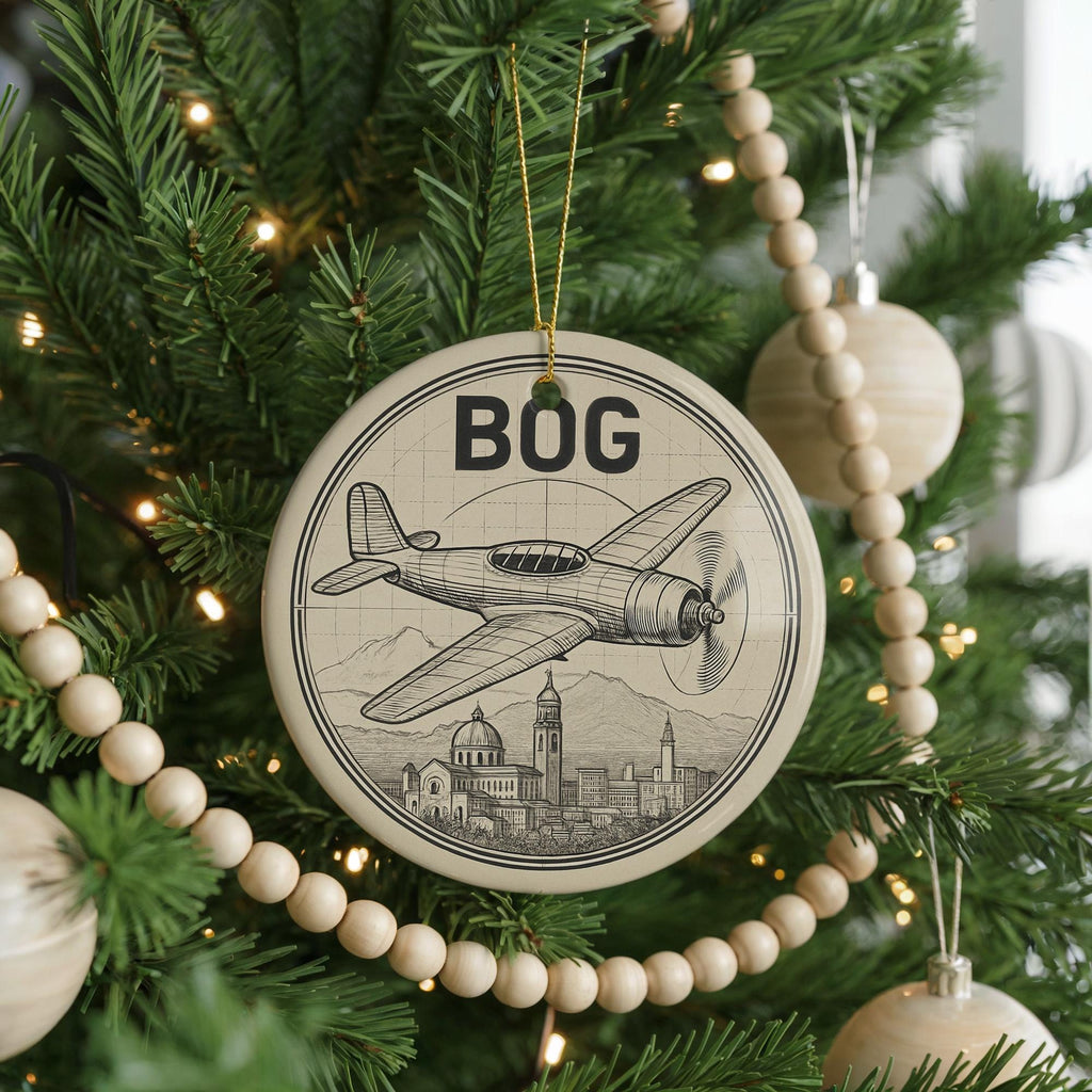 BOG Circular Airplane Diagram Ornament Featuring Bogotá Landmark | Ceramic Travel Keepsake | Bogotá Airport Gift — photo 4