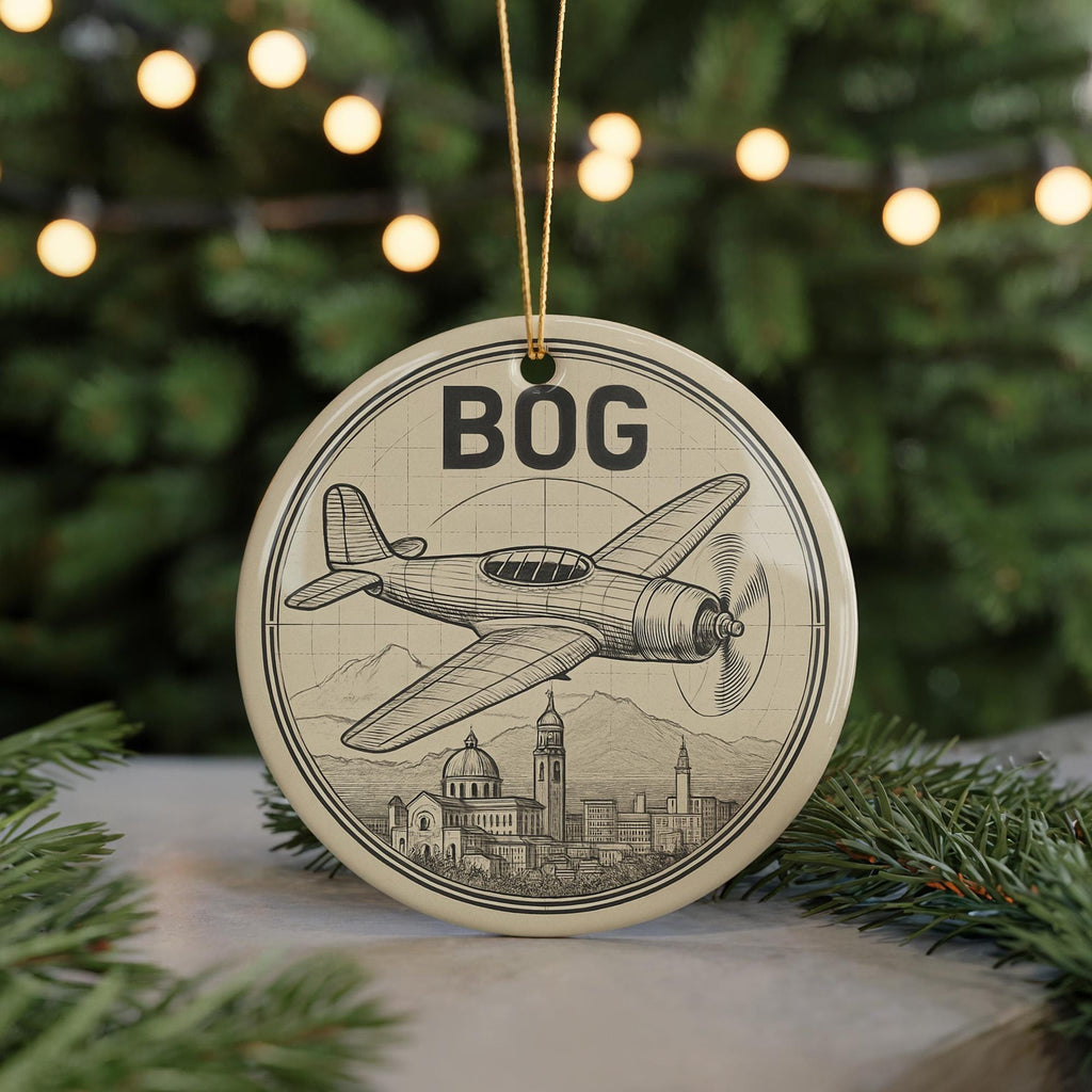 BOG Circular Airplane Diagram Ornament Featuring Bogotá Landmark | Ceramic Travel Keepsake | Bogotá Airport Gift — photo 5