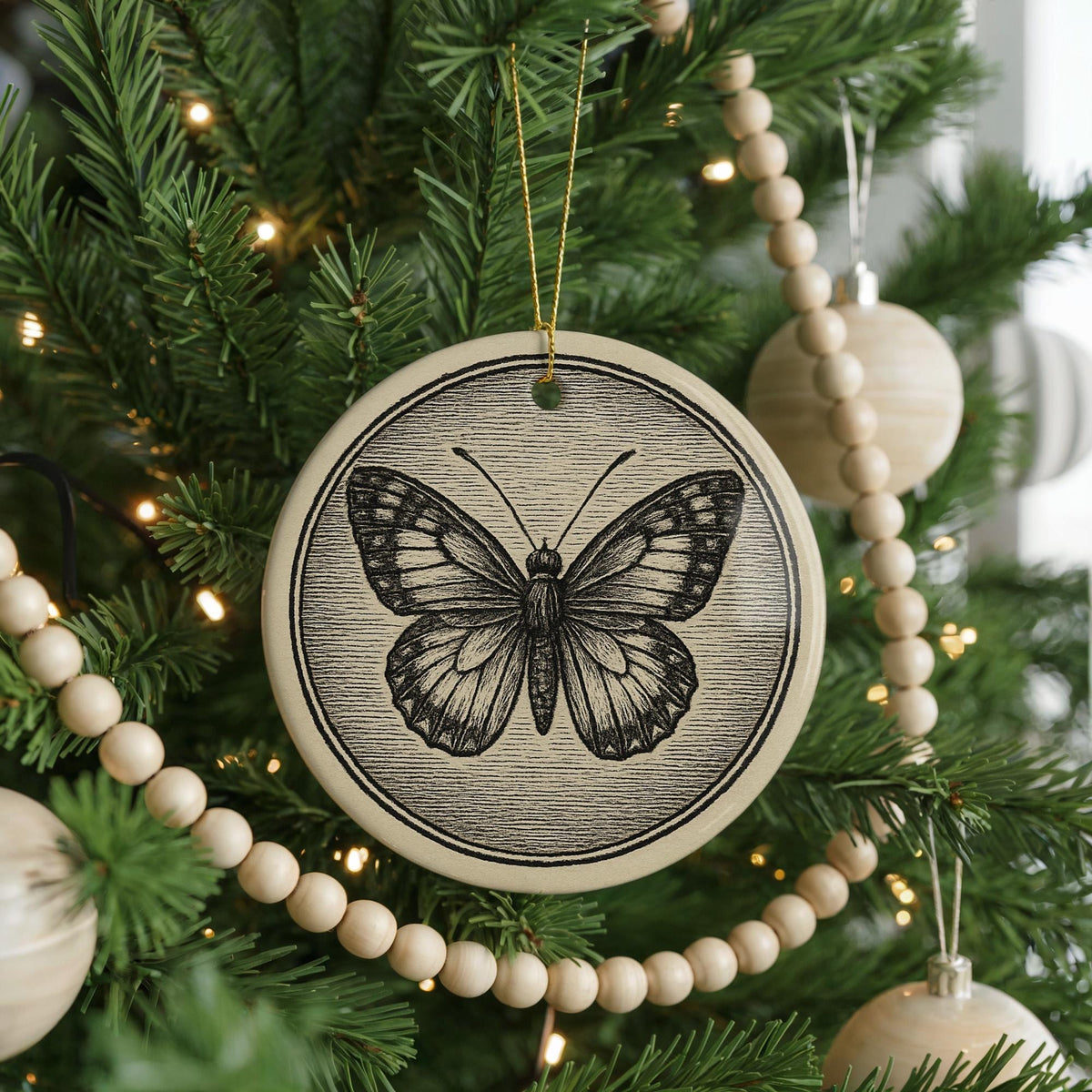 Butterfly Emblem Ceramic Ornament – Circular Design Featuring Iconic Butterfly Motif and Landmark Scene — photo 4