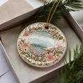 Cherry Blossom Ceramic Ornament with Floral Border and Iconic Landmark Scene – Spring Sakura Tree Decoration — photo 1