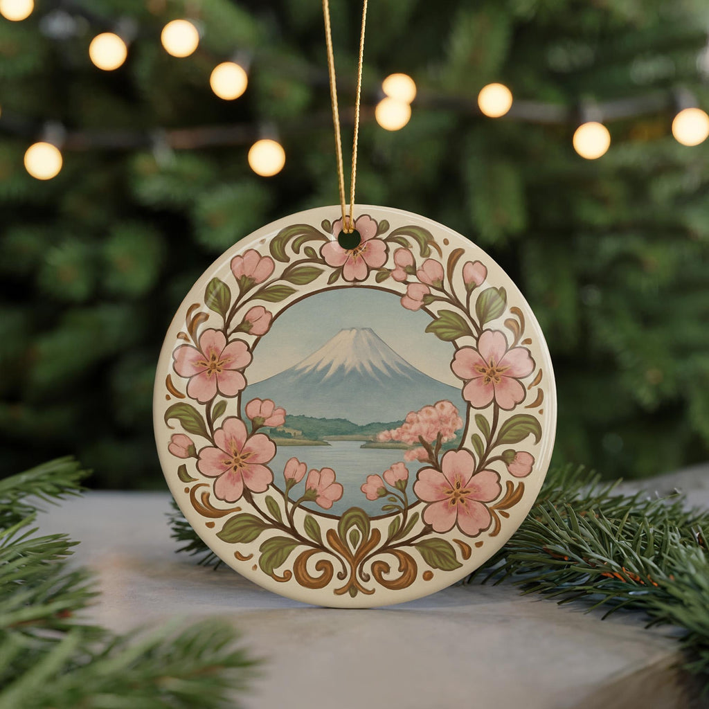 Cherry Blossom Ceramic Ornament with Floral Border and Iconic Landmark Scene – Spring Sakura Tree Decoration — photo 5