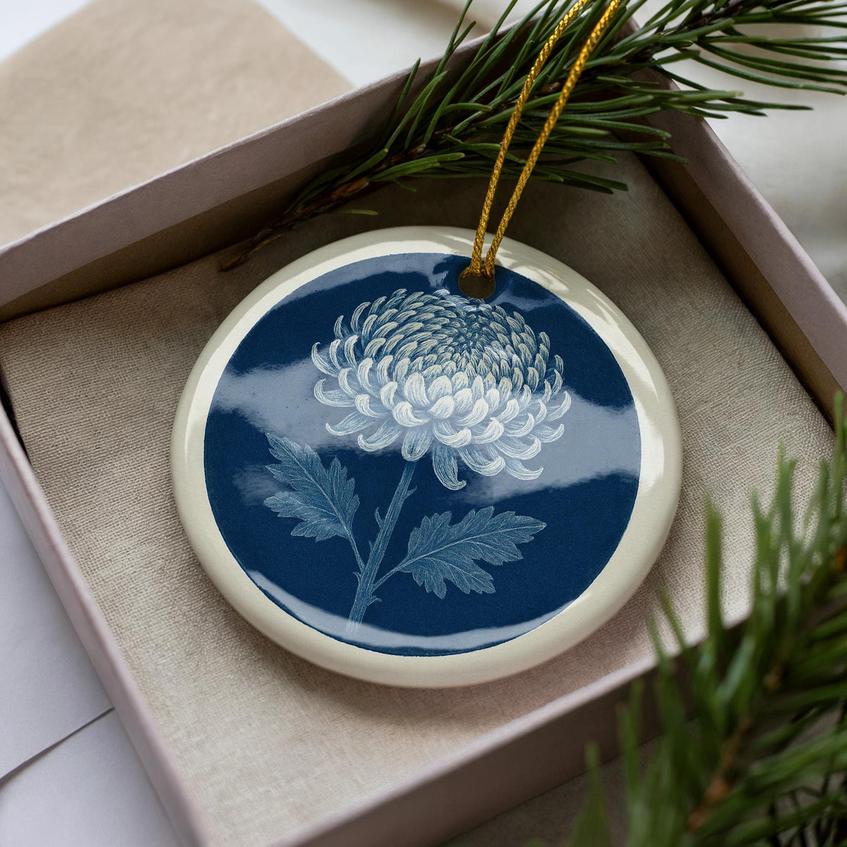 Chrysanthemum Botanical Landmark Ceramic Ornament – Circular Floral Study Design Keepsake Decoration — photo 3