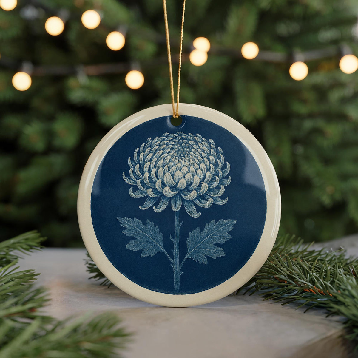 Chrysanthemum Botanical Landmark Ceramic Ornament – Circular Floral Study Design Keepsake Decoration — photo 5