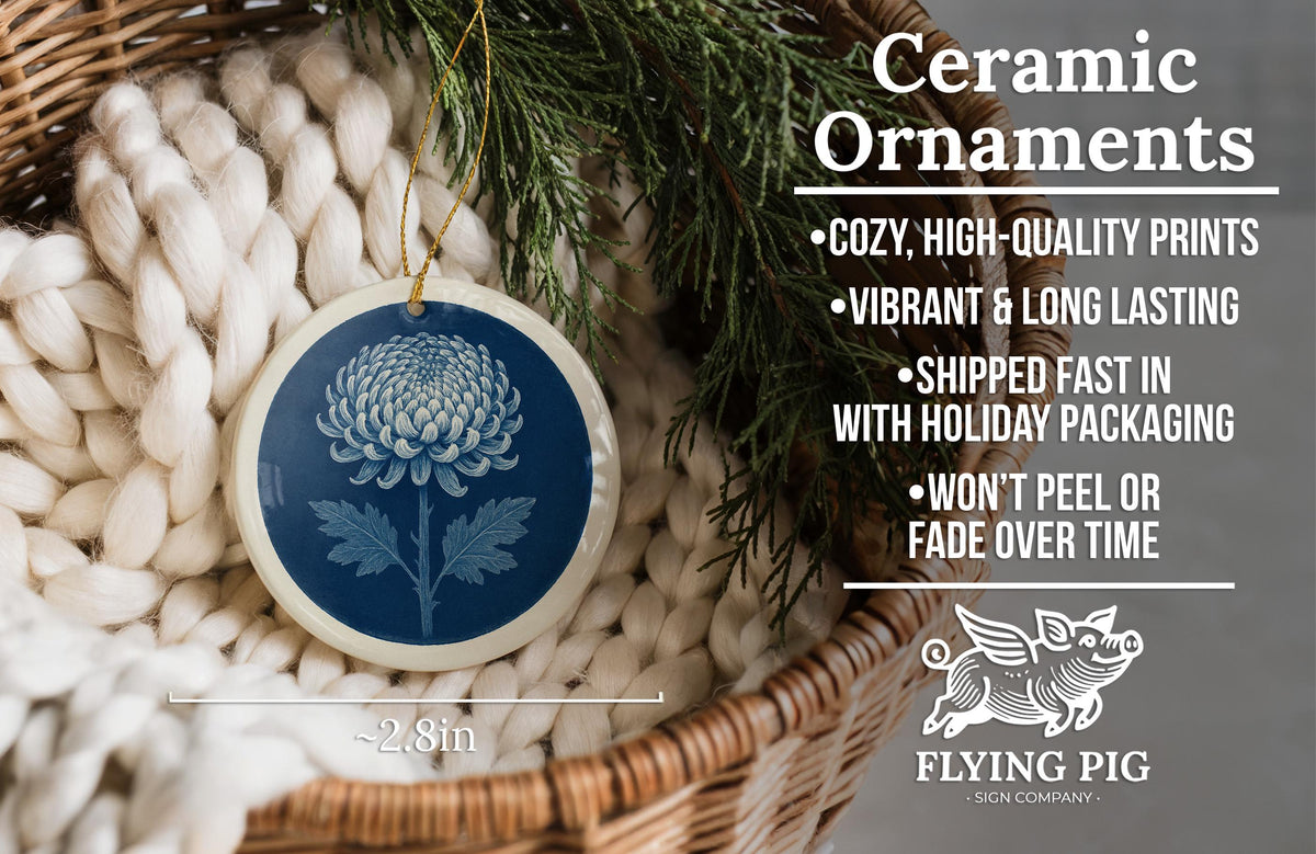 Chrysanthemum Botanical Landmark Ceramic Ornament – Circular Floral Study Design Keepsake Decoration — photo 6