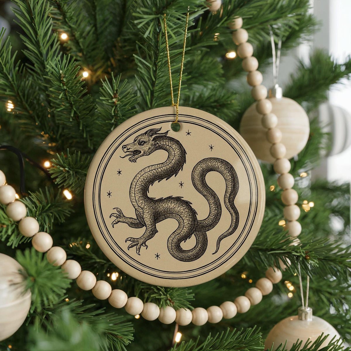 Draco Star Constellation Ceramic Ornament – 18th Century Celestial Atlas Engraving Design — photo 4