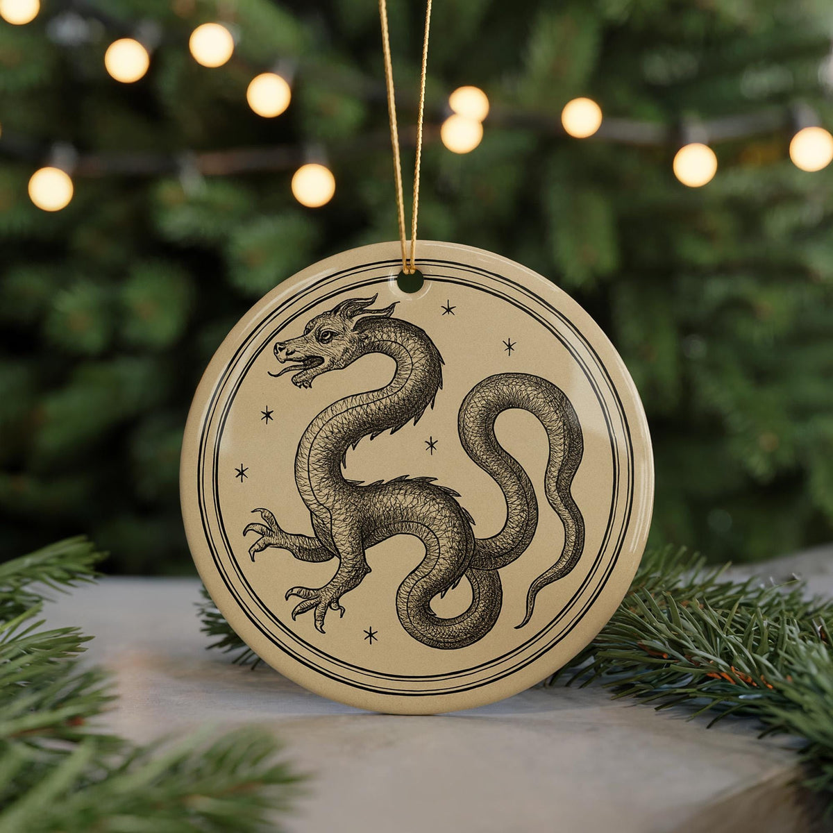 Draco Star Constellation Ceramic Ornament – 18th Century Celestial Atlas Engraving Design — photo 5