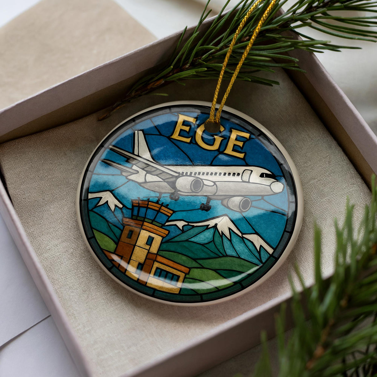 EGE Airport Ceramic Ornament with Aircraft and Control Tower Circular Window Design – Iconic EGE Landmark Scene — photo 2