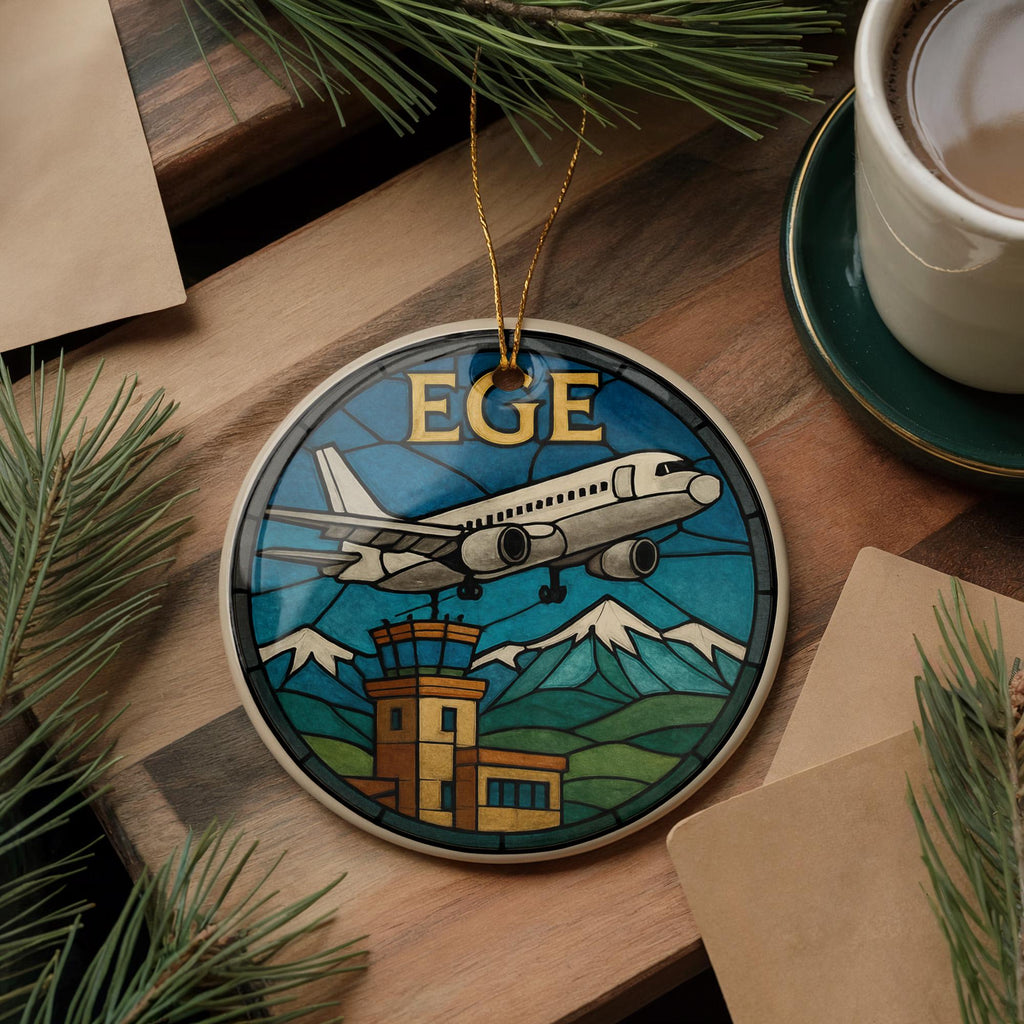 EGE Airport Ceramic Ornament with Aircraft and Control Tower Circular Window Design – Iconic EGE Landmark Scene — photo 3