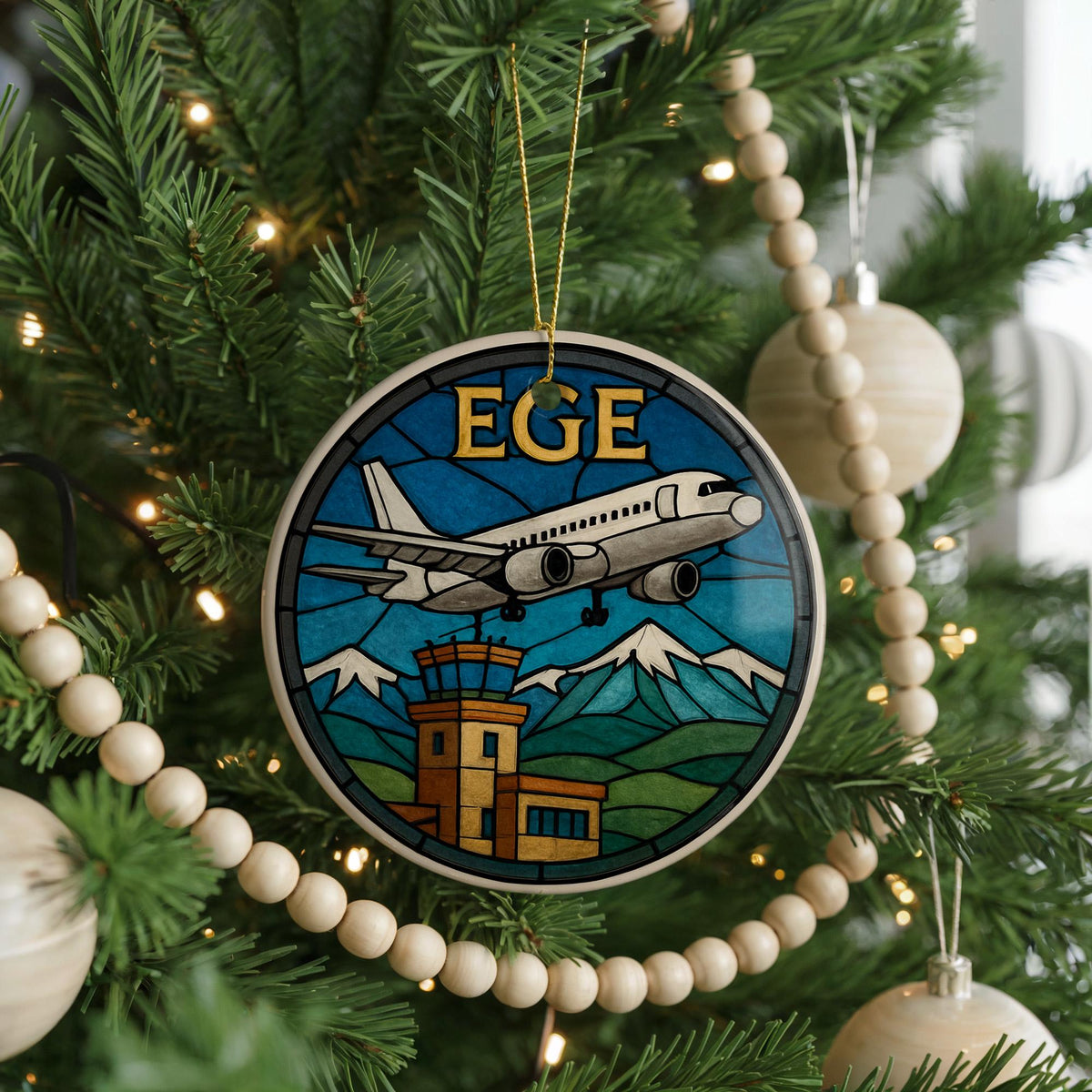 EGE Airport Ceramic Ornament with Aircraft and Control Tower Circular Window Design – Iconic EGE Landmark Scene — photo 4