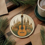 Classical Guitar Ceramic Ornament – Circular Panorama with Centered Guitar and Iconic Landmark Design — photo 2
