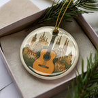 Classical Guitar Ceramic Ornament – Circular Panorama with Centered Guitar and Iconic Landmark Design — photo 3