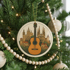Classical Guitar Ceramic Ornament – Circular Panorama with Centered Guitar and Iconic Landmark Design — photo 4