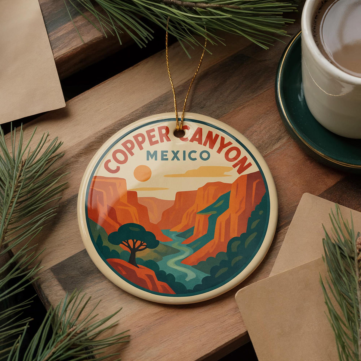 Copper Canyon Mexico Ceramic Ornament – Iconic Scenic View with Mountains and Canyon Landscape — photo 1