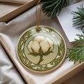 Cotton Boll Ceramic Ornament – Circular Design Featuring Iconic Cotton Plant with Flowing Border Pattern — photo 1