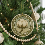 Cotton Boll Ceramic Ornament – Circular Design Featuring Iconic Cotton Plant with Flowing Border Pattern — photo 4