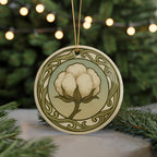 Cotton Boll Ceramic Ornament – Circular Design Featuring Iconic Cotton Plant with Flowing Border Pattern — photo 5