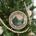 Fiordland National Park New Zealand Ceramic Ornament – Circular Passport Stamp Collage with Iconic Scenic Landmark — photo 4