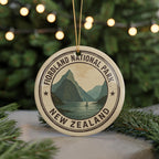 Fiordland National Park New Zealand Ceramic Ornament – Circular Passport Stamp Collage with Iconic Scenic Landmark — photo 5