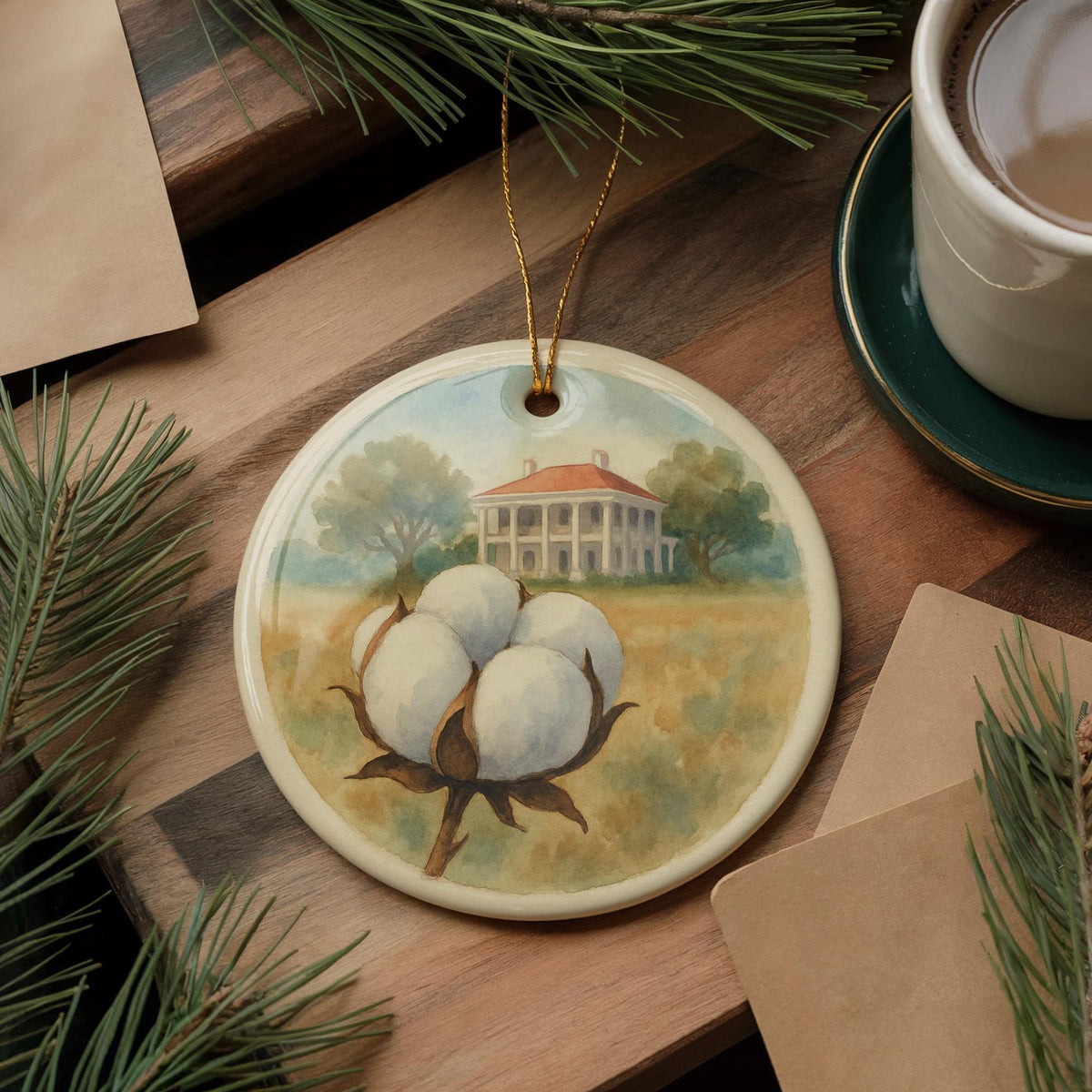 Cotton Boll Landmark Ceramic Ornament – Iconic Southern Cotton Field Scene Keepsake Decoration — photo 2