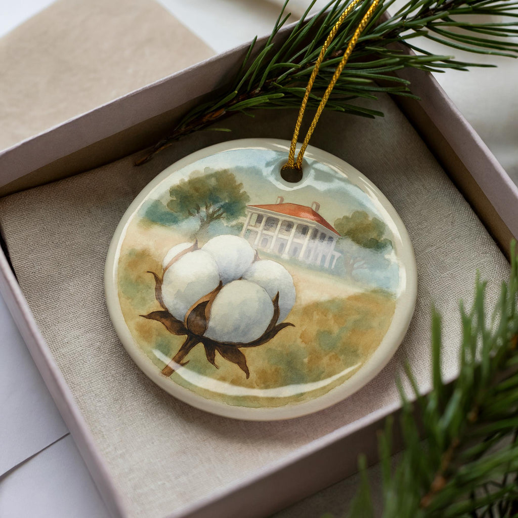 Cotton Boll Landmark Ceramic Ornament – Iconic Southern Cotton Field Scene Keepsake Decoration — photo 3