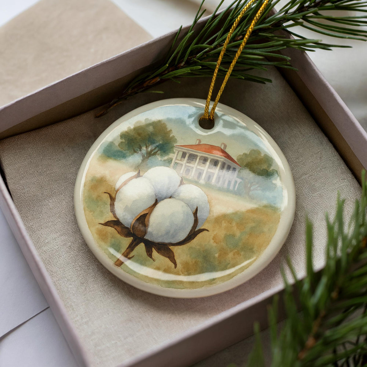 Cotton Boll Landmark Ceramic Ornament – Iconic Southern Cotton Field Scene Keepsake Decoration — photo 3