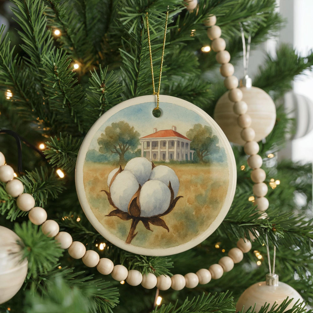 Cotton Boll Landmark Ceramic Ornament – Iconic Southern Cotton Field Scene Keepsake Decoration — photo 4