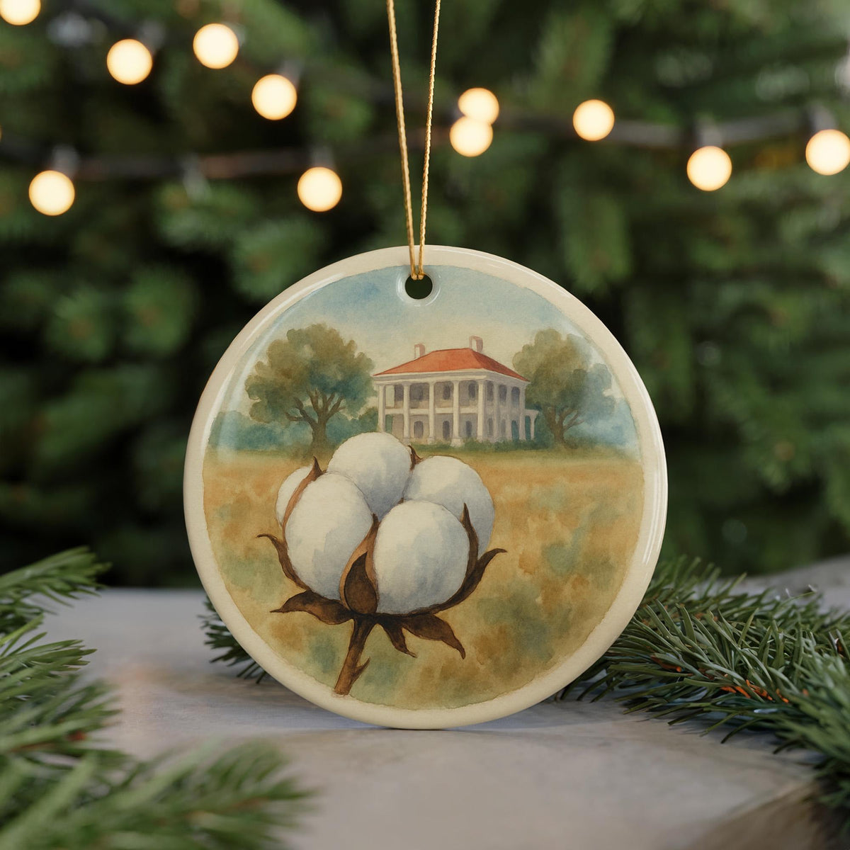 Cotton Boll Landmark Ceramic Ornament – Iconic Southern Cotton Field Scene Keepsake Decoration — photo 5