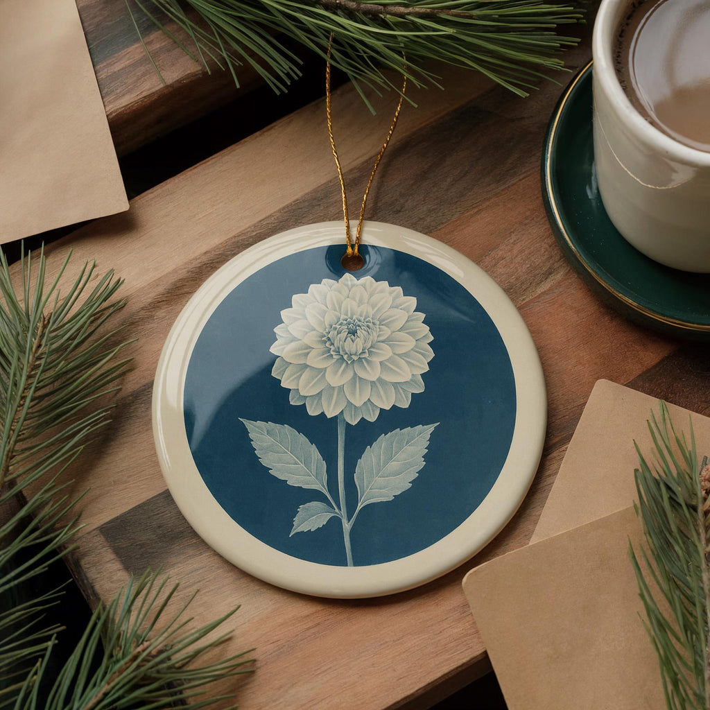Dahlia Landmark Ceramic Ornament – Circular Botanical Study Featuring Iconic Dahlia View — photo 1