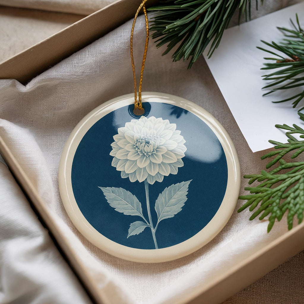 Dahlia Landmark Ceramic Ornament – Circular Botanical Study Featuring Iconic Dahlia View — photo 3